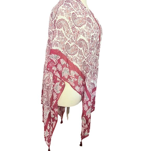 Rebecca Minkoff O/S NEW Pretty Paisley Ruana in Cherry Multicolor Cover Up Scarf - Picture 5 of 14